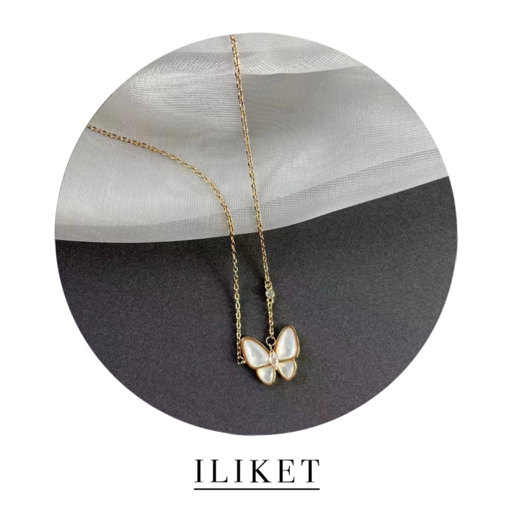 18K rose gold& white gold elegant classic pendant natural shell butterfly necklace clavicle chain