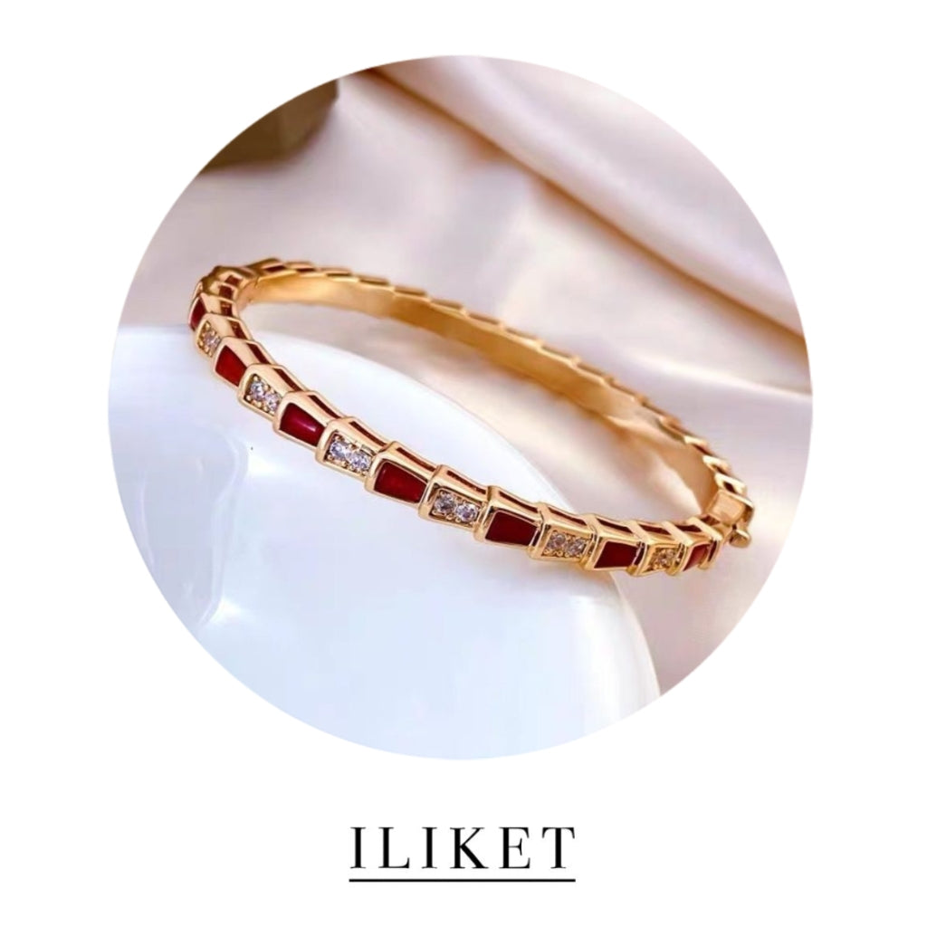 1:1 SERPENTI VIPER BRACELET classic Serpenti Viper 18 kt rose gold &white gold & yellow gold thin bangle bracelet natural red carnelian &full diamond elegent snake bone bracelet