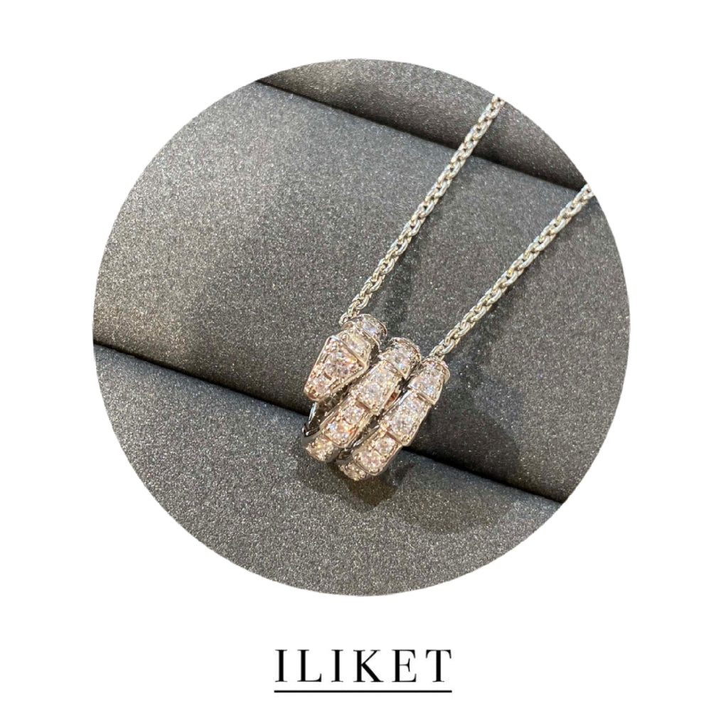 1:1 Serpenti Viper necklace18k rose gold& white gold pendant necklace full diamond luxary fashion style snake bone necklace