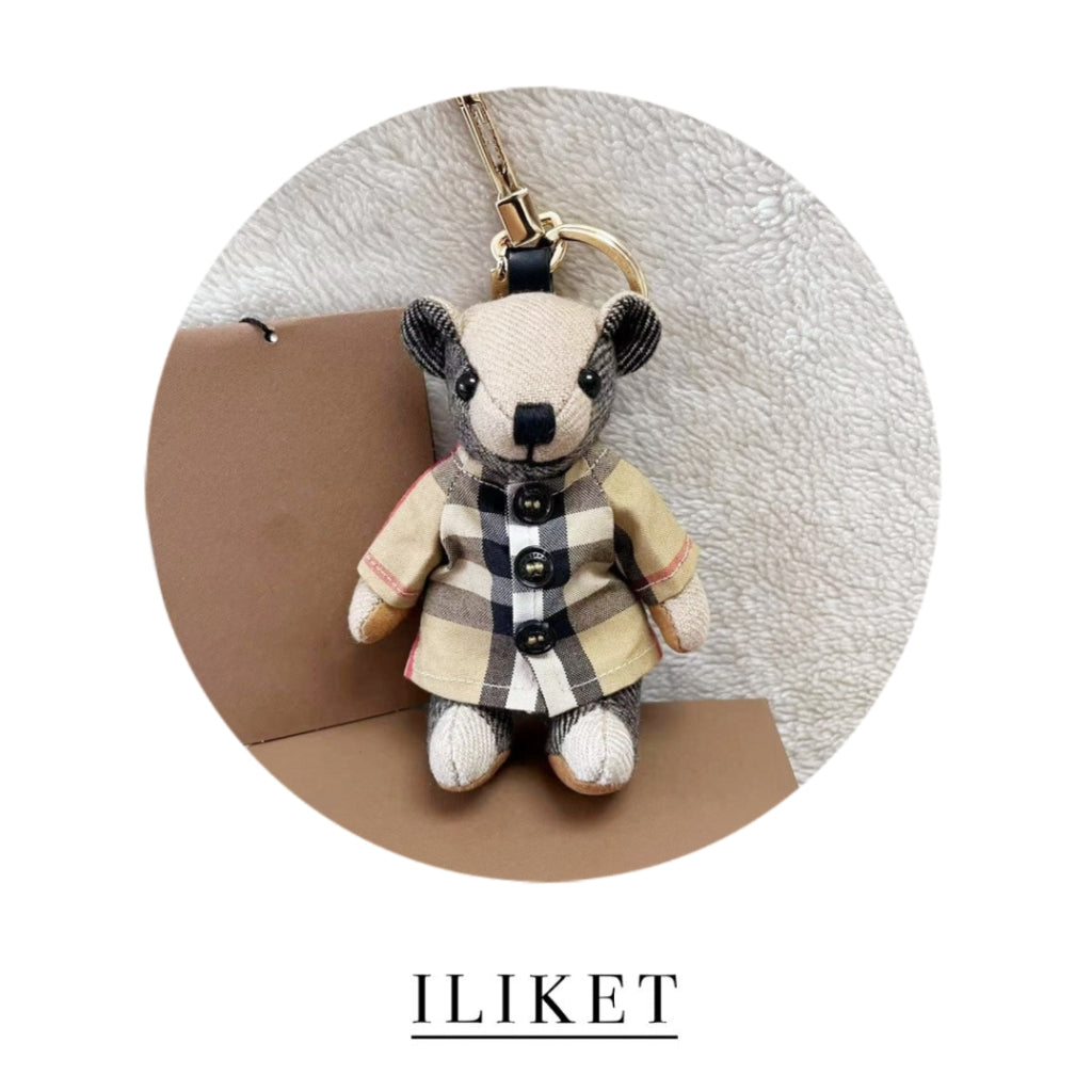 1:1 Thomas Bear Charm with Plaid shirt trench coat gift cute bag pendant party fashion ornament bag pendant girlfriend boyfriend bear car interior decoration