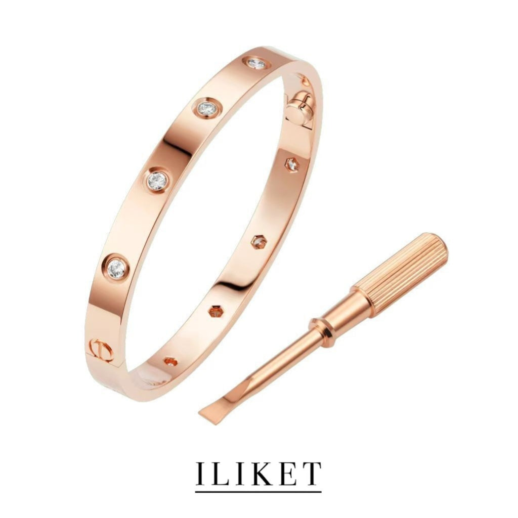 1:1 LOVE Bracelet fashion simple 10 diamond 18k Yellow Gold& Rose Gold &White Gold Wide Classic Bracelet