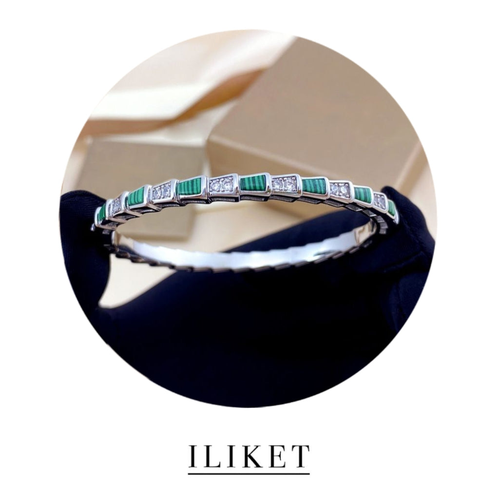 1:1 SERPENTI VIPER BRACELET Serpenti Viper 18 k rose gold &white gold &yellow gold full diamond thin bangle bracelet natural green malachite elements snake bone bracelet