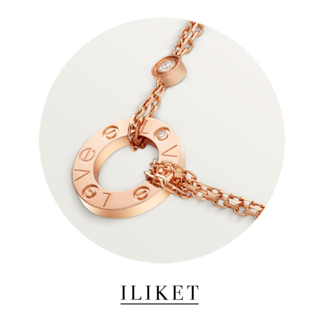 1:1 LOVE necklace 2 DIAMONDS  18K rose gold, set with 2 brilliant-cut diamonds totaling Adjustable chain length(380-410 mm) classic circle Clavicle chain round necklace