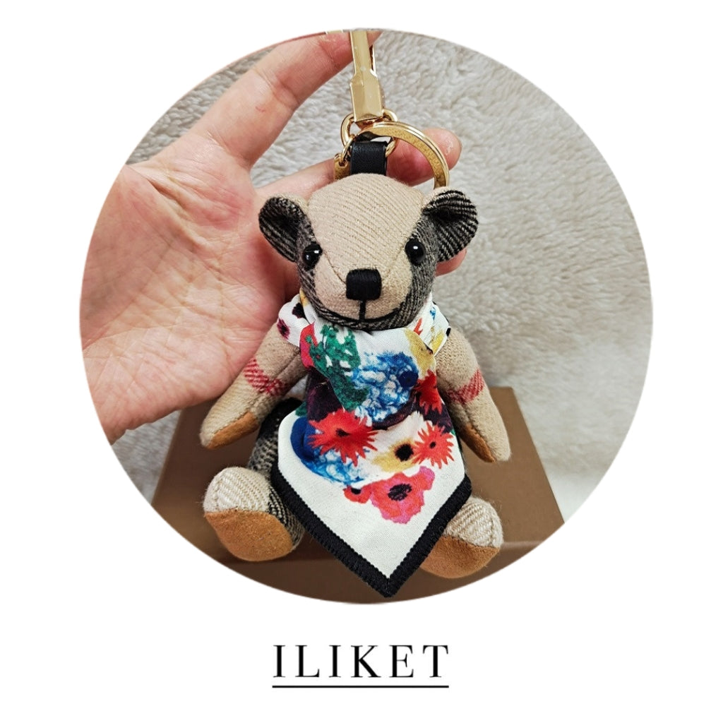 1:1 Thomas Bear Charm Silk top scarf cloth gift cute rainbow bag pendant party fashion ornament bag pendant girlfriend boyfriend bear car interior decoration