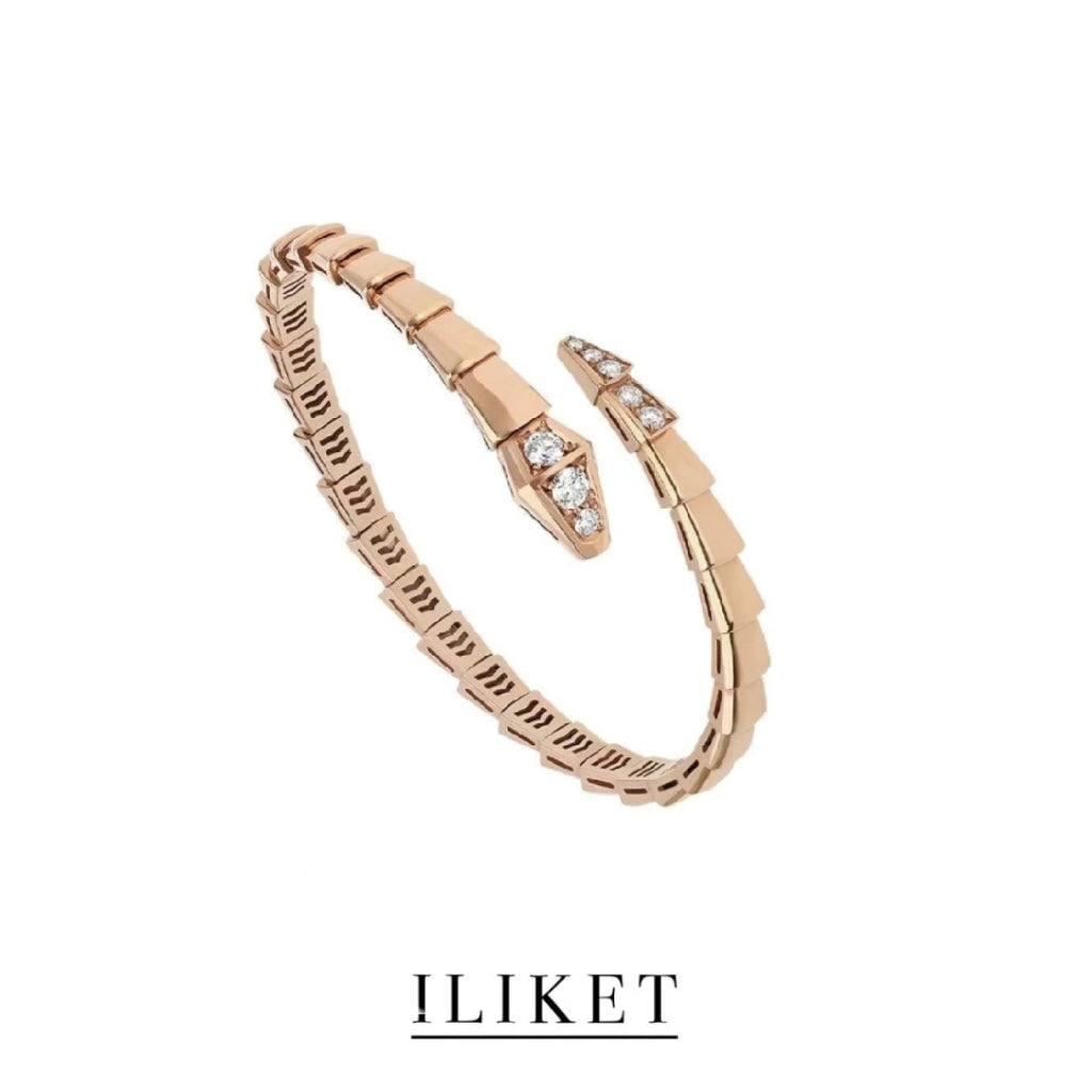 1:1 snake bone Serpenti Viper 18K Yellow Gold & White gold &Rose gold handmade Diamond Bangle Bracelet