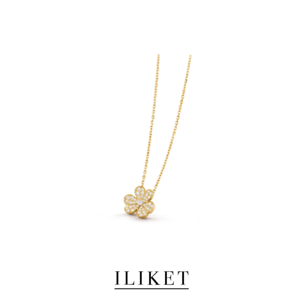 1:1 Frivole pendant 1 flower S925 silver 18K yellow gold full Diamond elegent classic fashion style single three-leaf flower necklace