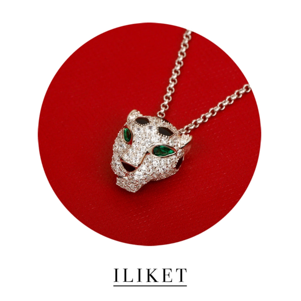 panthere de emerald gemstone full diamond Leopard head necklace