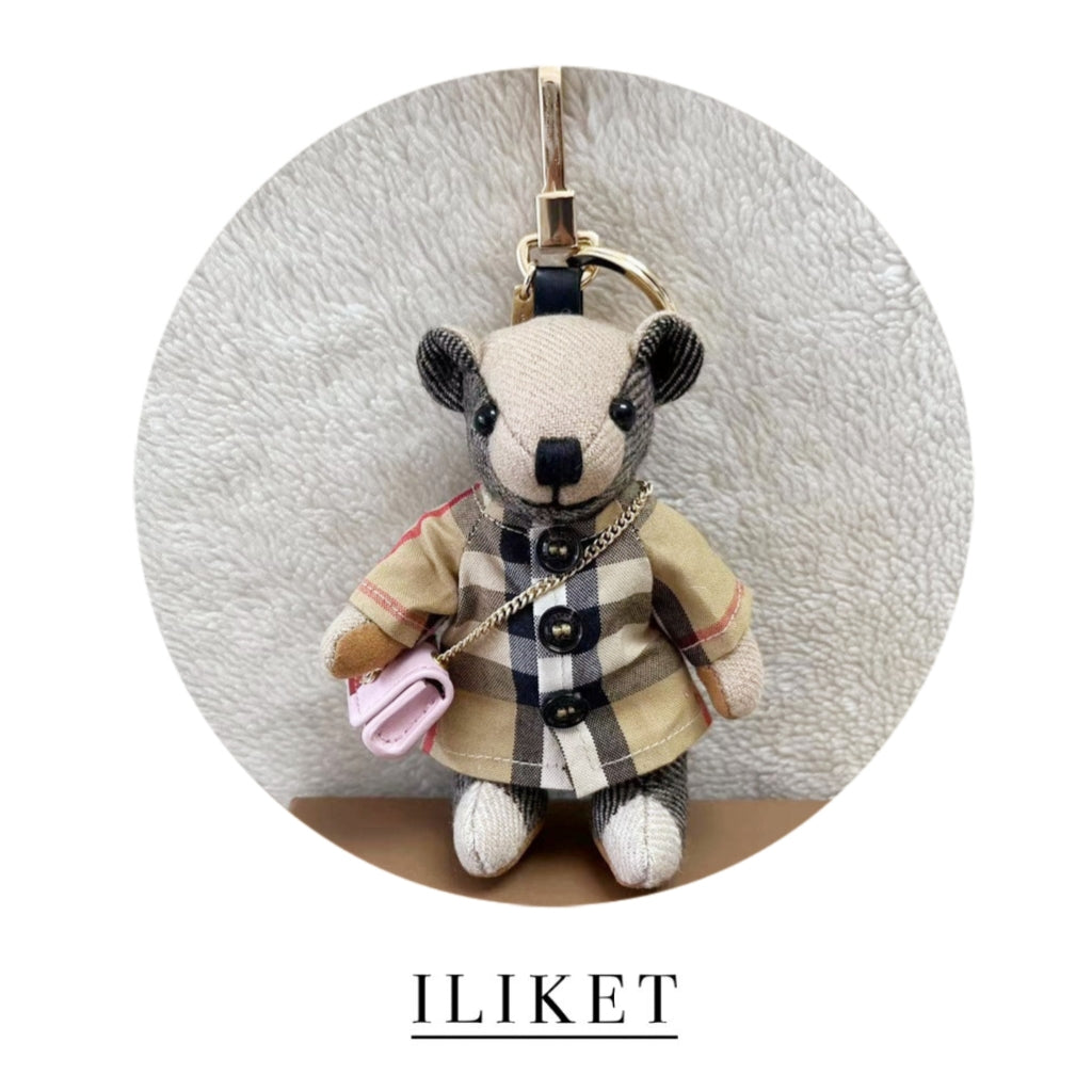 1:1 Thomas Bear Charm with Plaid shirt trench coat gift cute bag pendant party fashion ornament bag pendant girlfriend boyfriend bear car interior decoration