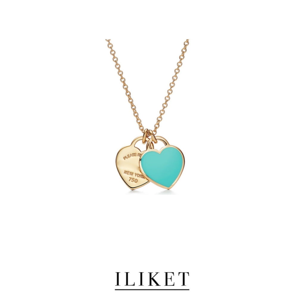 18k yellow gold & enamelled classic couple gift girlfriend love heart pendant necklace