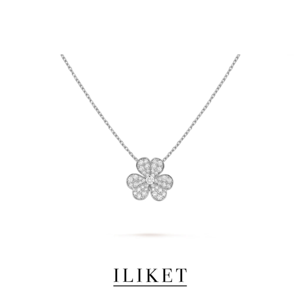 1:1 Frivole pendant 1 flower S925 silver 18K white gold full Diamond elegent classic fashion style single three-leaf flower necklace