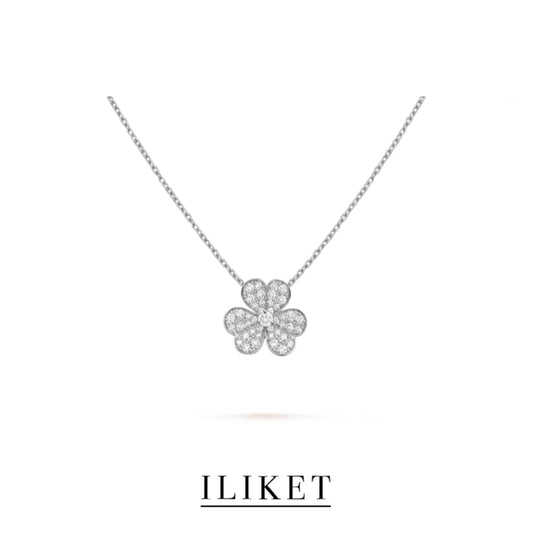 1:1 Frivole pendant 1 flower S925 silver 18K white gold full Diamond elegent classic fashion style single three-leaf flower necklace