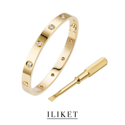 1:1 LOVE Bracelet fashion simple 10 diamond 18k Yellow Gold& Rose Gold &White Gold Wide Classic Bracelet