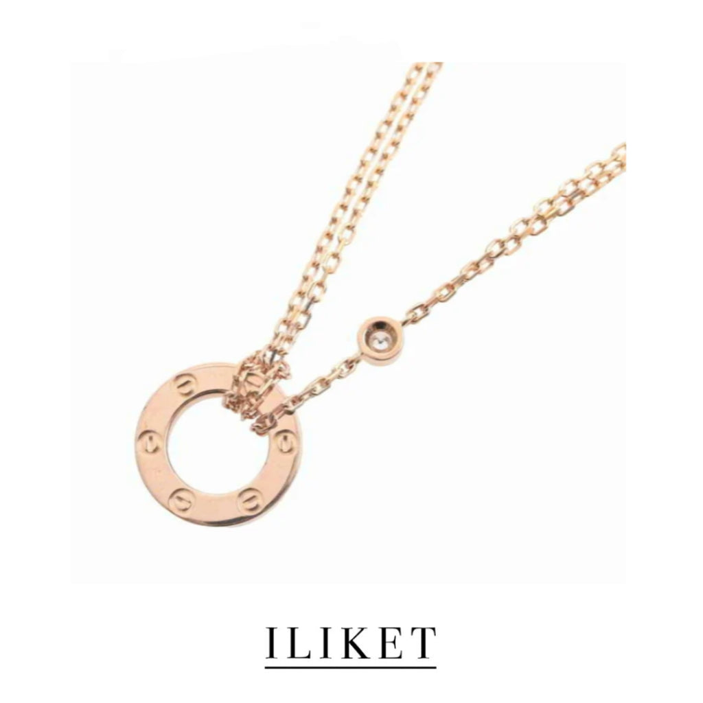 1:1 LOVE necklace 2 DIAMONDS  18K rose gold, set with 2 brilliant-cut diamonds totaling Adjustable chain length(380-410 mm) classic circle Clavicle chain round necklace