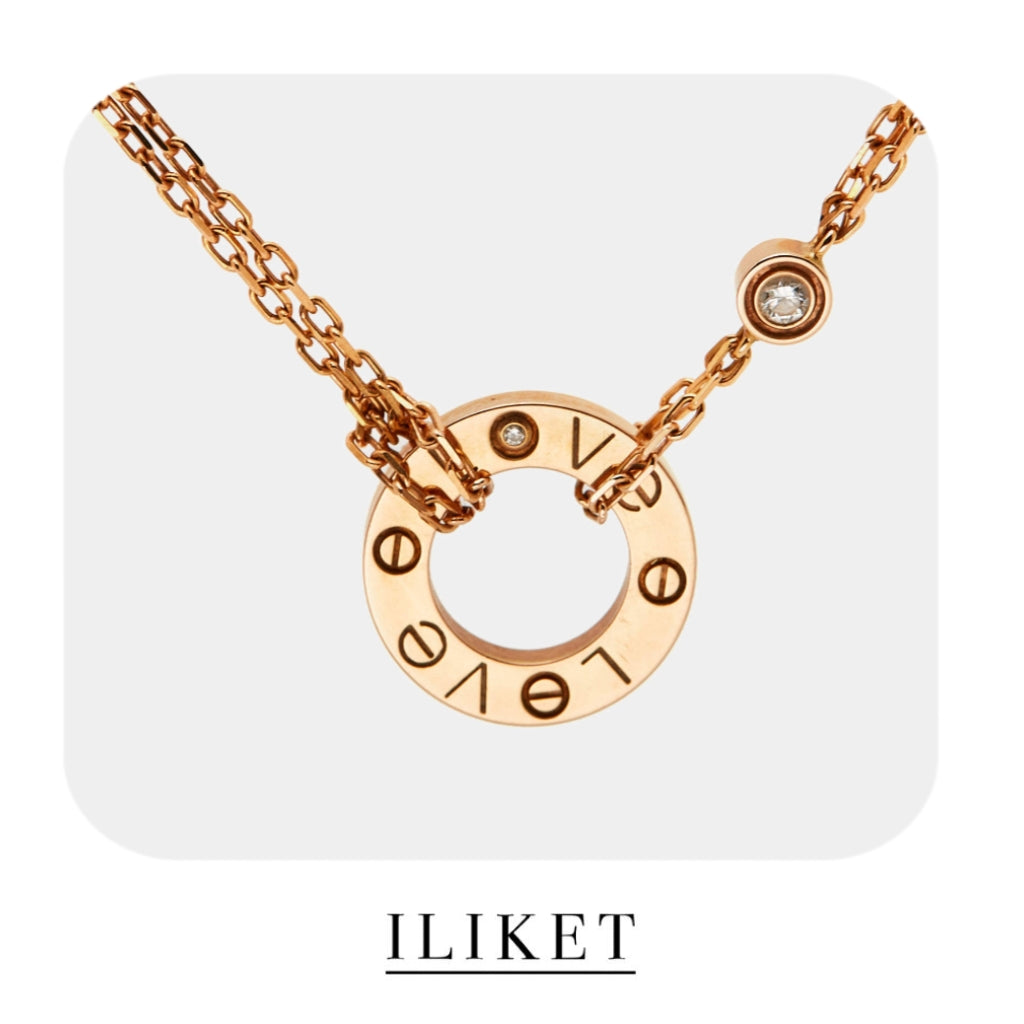 1:1 LOVE necklace 2 DIAMONDS  18K yellow gold, set with 2 brilliant-cut diamonds totaling Adjustable chain length(380-410 mm) classic circle Clavicle chain round necklace