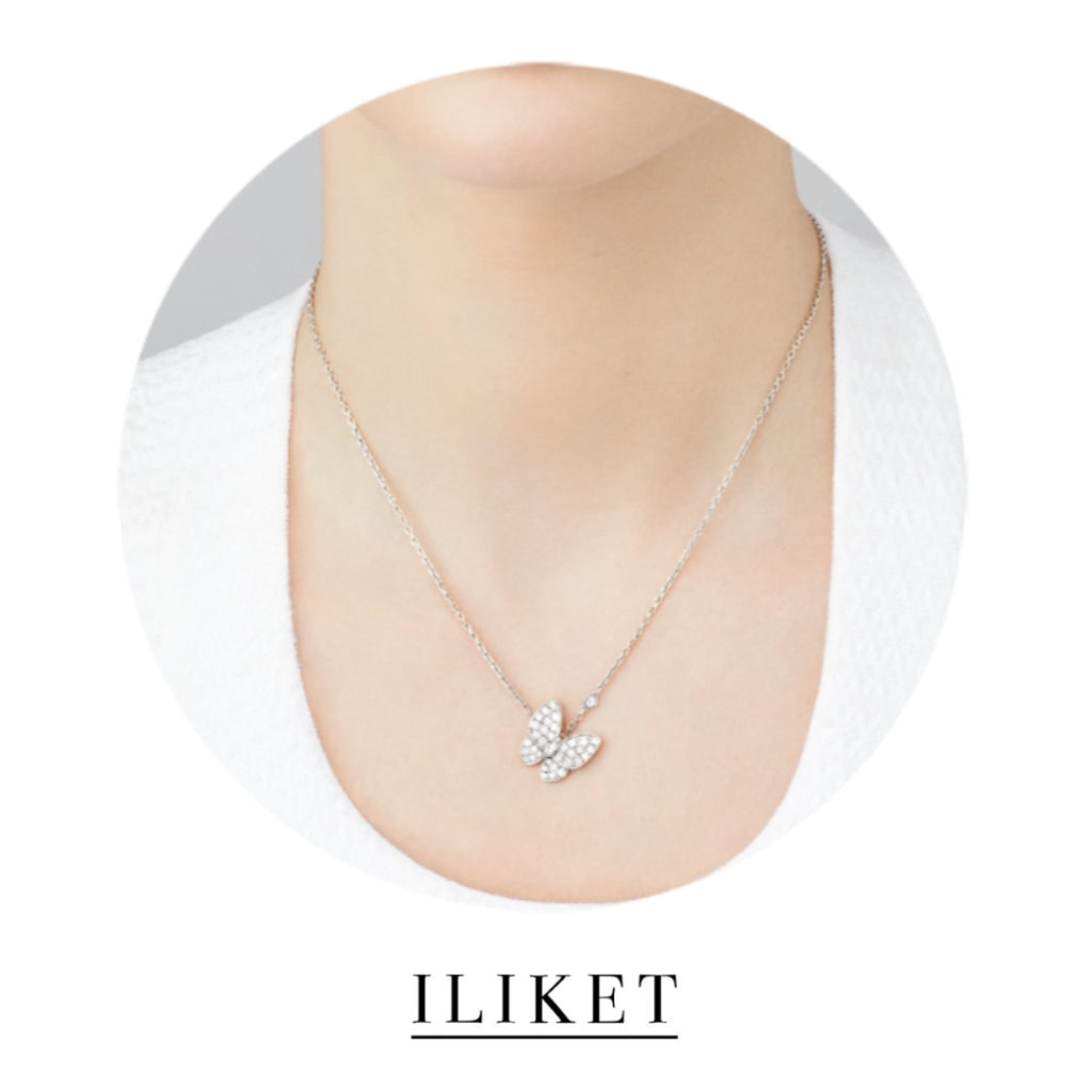 1:1 Two Butterfly pendant 18K yellow gold& rose gold& white gold, full Diamond, elegant classic butterfly necklace