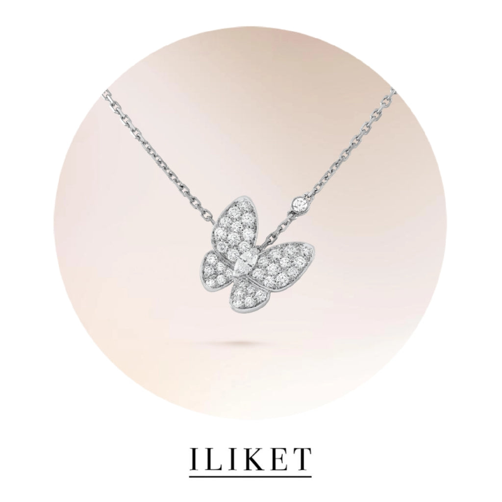 1:1 Two Butterfly pendant 18K yellow gold& rose gold& white gold, full Diamond, elegant classic butterfly necklace