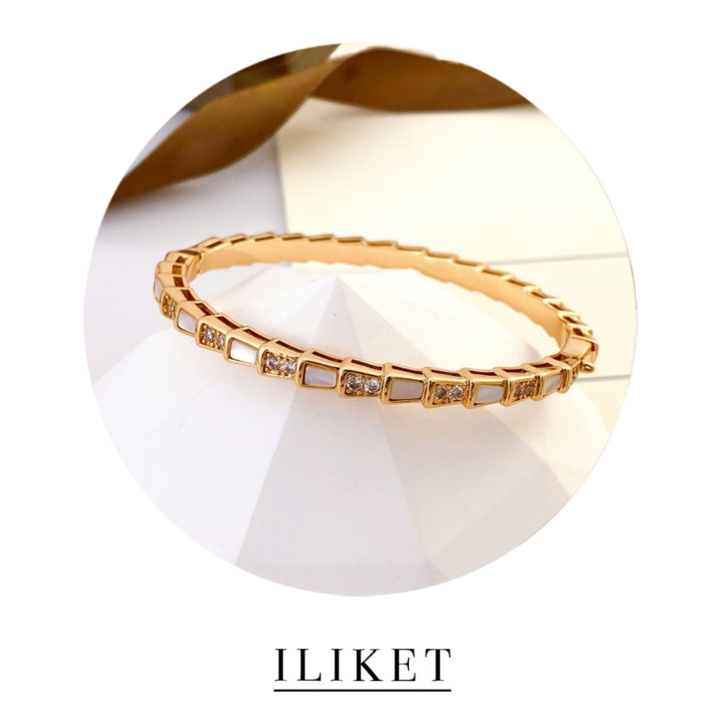 1:1 SERPENTI VIPER BRACELET classic Serpenti Viper 18 kt rose gold &white gold &yellow gold thin bangle bracelet natural white shell &full diamond elegent snake bone bracelet