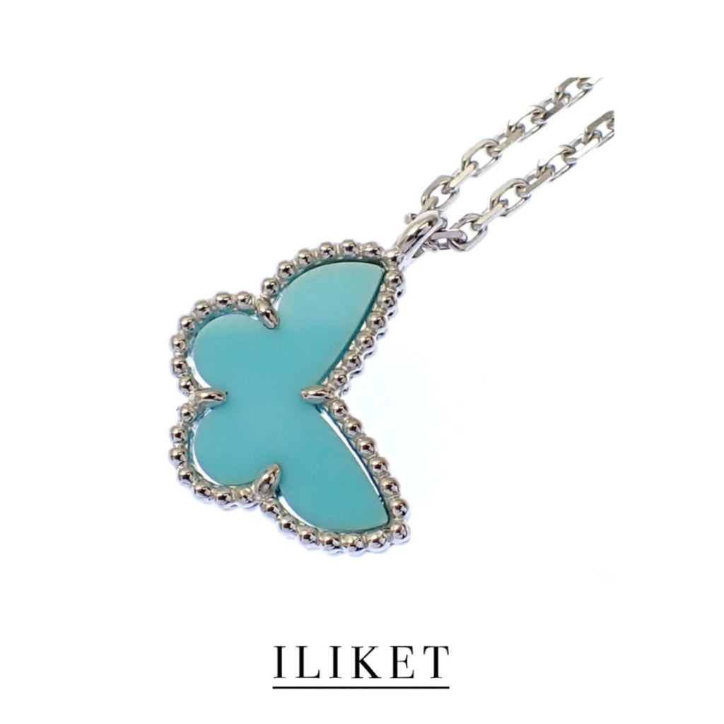 1:1 S925 silver White Gold colour blue Turquoise Sweet Alhambra Butterfly Pendant fashion gift Necklace