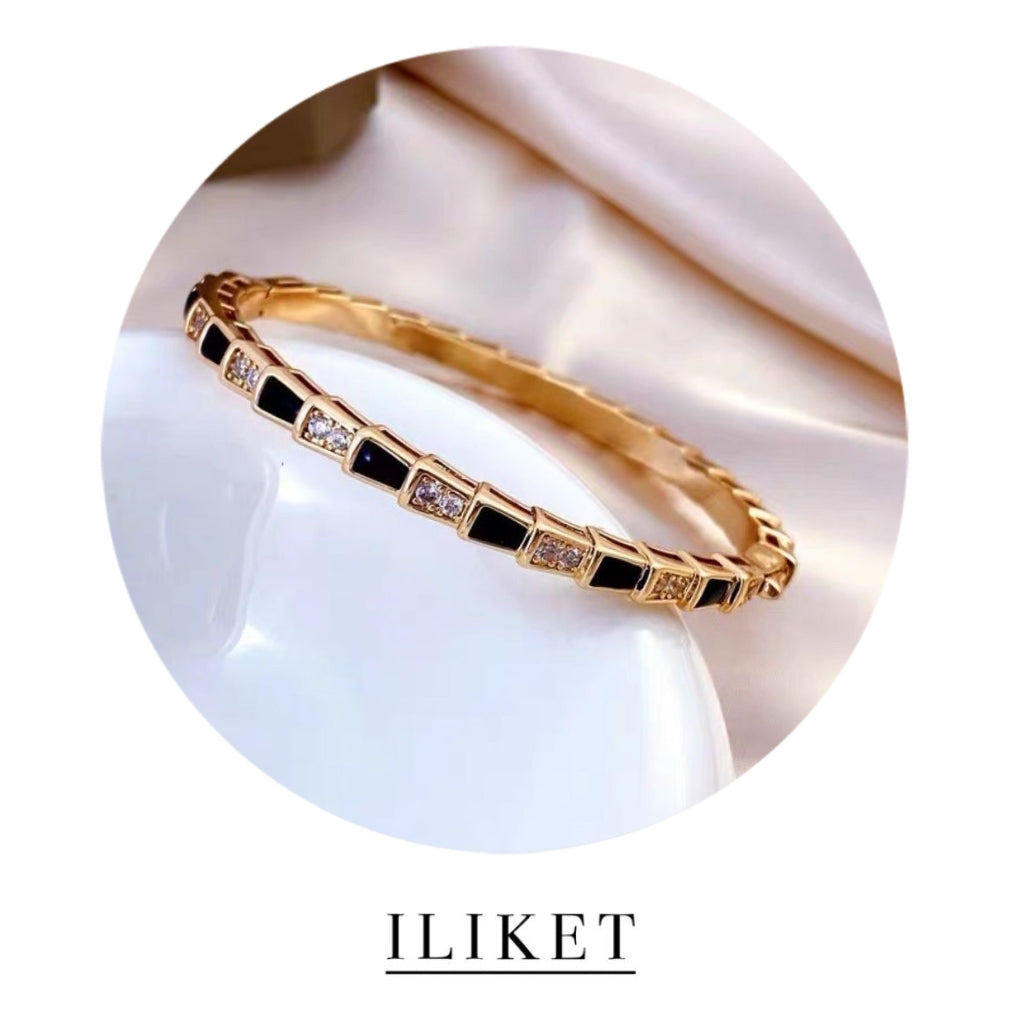 1:1 SERPENTI VIPER BRACELET classic Serpenti Viper 18 kt rose gold &yellow gold &white gold thin bangle bracelet natural Black agate &full diamond elegent snake bone bracelet