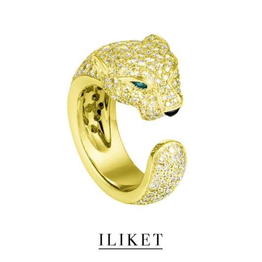 1:1 Panthere de ring adjustable 18K rose gold &white gold &yellow gold natural emeralds full diamond luxary Leopard head ring