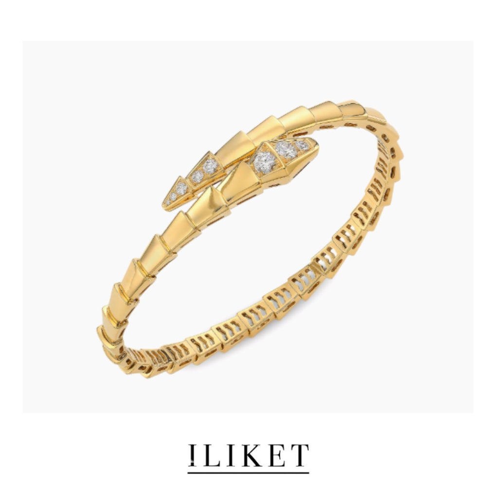 1:1 snake bone Serpenti Viper 18K Yellow Gold & White gold &Rose gold handmade Diamond Bangle Bracelet