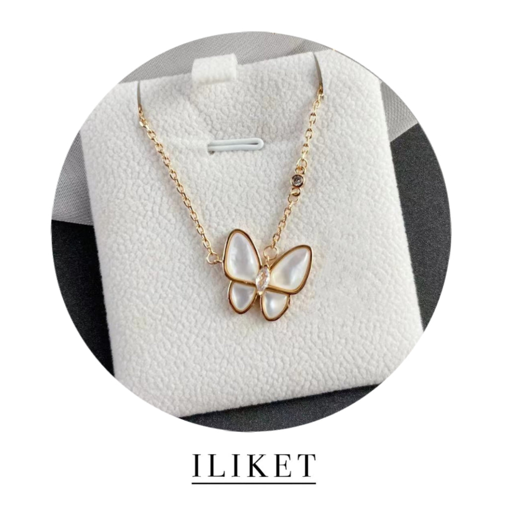 18K rose gold& white gold elegant classic pendant natural shell butterfly necklace clavicle chain