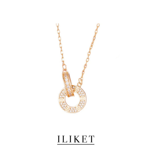 1:1 S925 silver rose gold &yellow gold &white gold full diamond Pendant LOVE necklace Interlocking Pave Necklace Double circle double buckle clavicle chain