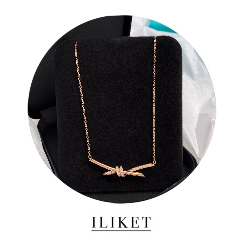 1:1 V Gold full diamond luxary Rope Knot Necklace 18k Rose Gold Classic Simple Collar Chain