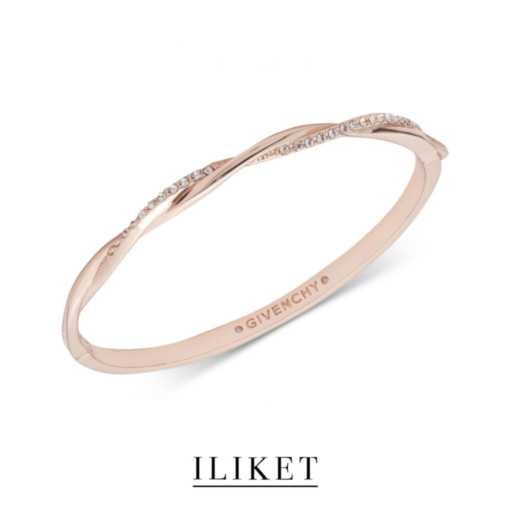 1:1 rose gold& white gold Pave Twist Bangle Bracelet fashion holiday vocation gift Pavé Crystal Twist Bracelet