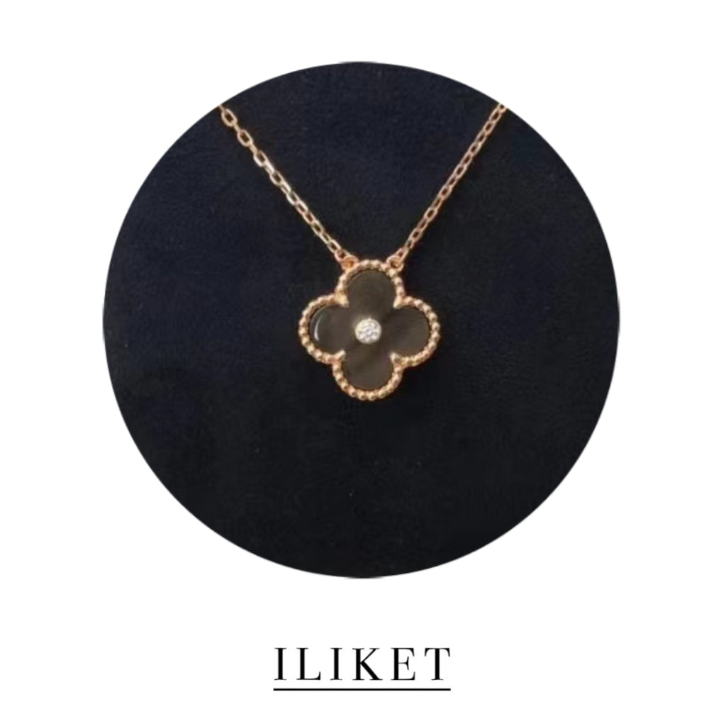 Single Diamond& plated 18k rose gold mother of  Pearl& pink& red &black &green Agate Clover Necklace Pendant Clavicle Chain