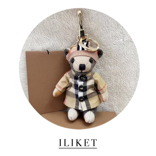 1:1 Thomas Bear Charm with Plaid shirt trench coat gift cute bag pendant party fashion ornament bag pendant girlfriend boyfriend bear car interior decoration