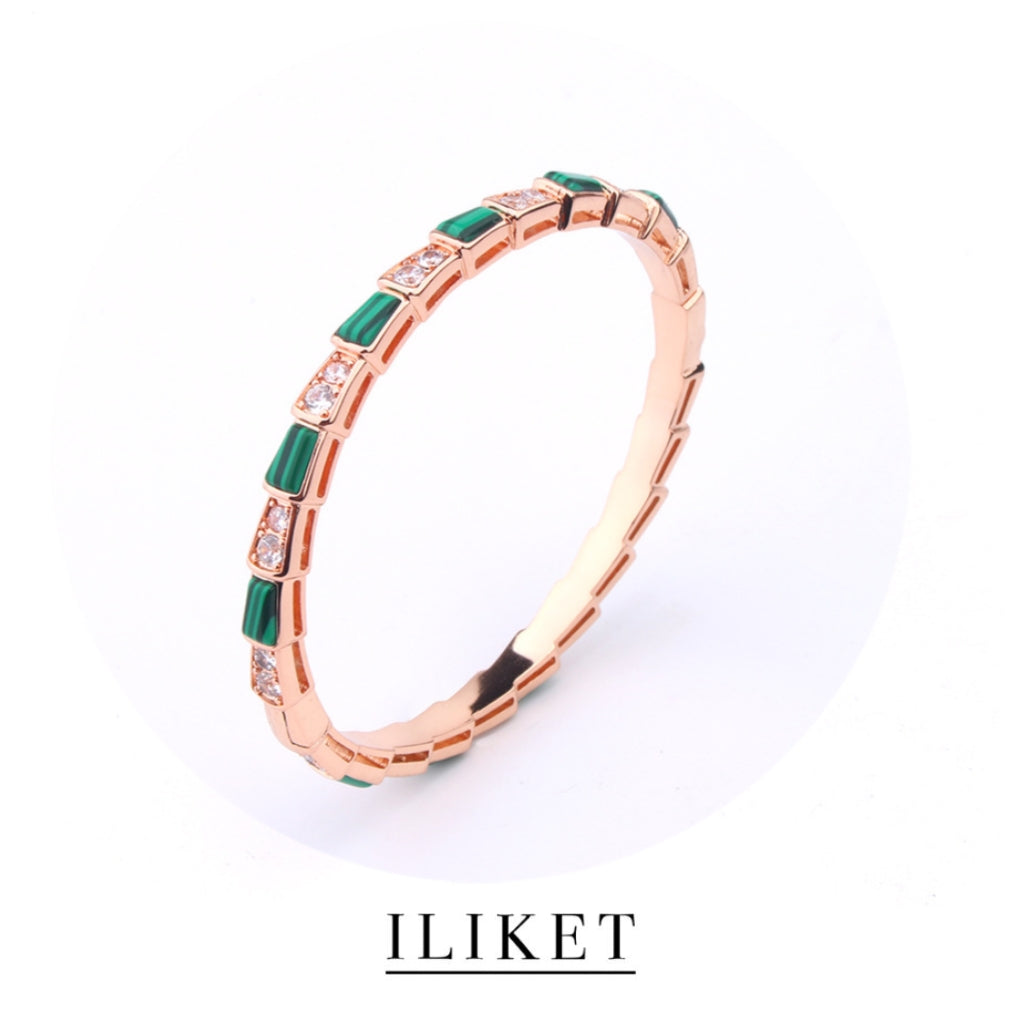 1:1 SERPENTI VIPER BRACELET Serpenti Viper 18 k rose gold &white gold &yellow gold full diamond thin bangle bracelet natural green malachite elements snake bone bracelet