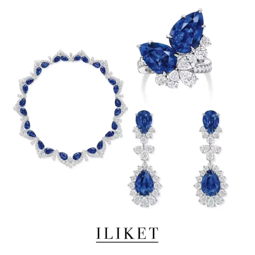 1:1 Jewelry Set harry Natural Tanzanite Blue Diamonds winston Luxury Classic Teardrop Necklace Earrings Ring