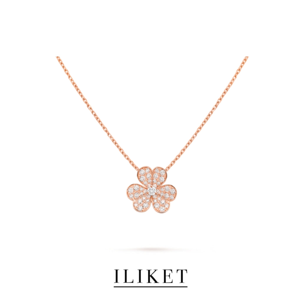 1:1 Frivole pendant 1 flower S925 silver 18K rose gold full Diamond elegent classic fashion style single three-leaf flower necklace