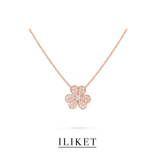 1:1 Frivole pendant 1 flower S925 silver 18K rose gold full Diamond elegent classic fashion style single three-leaf flower necklace