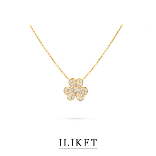 1:1 Frivole pendant 1 flower S925 silver 18K yellow gold full Diamond elegent classic fashion style single three-leaf flower necklace