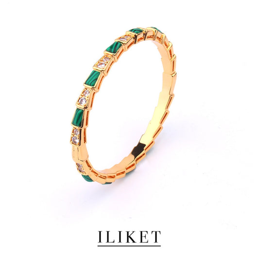 1:1 SERPENTI VIPER BRACELET Serpenti Viper 18 k rose gold &white gold &yellow gold full diamond thin bangle bracelet natural green malachite elements snake bone bracelet