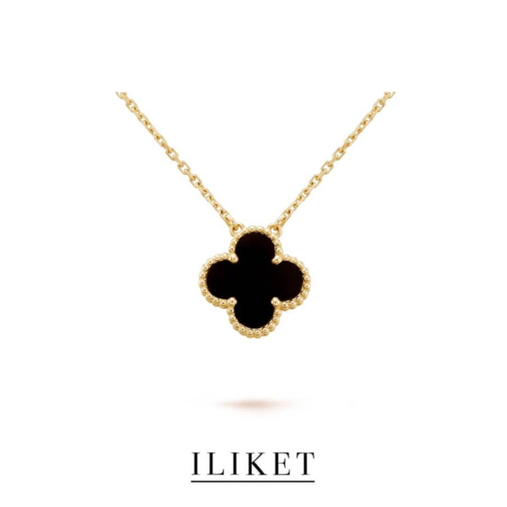 Four-Leaf Clover Necklace black agate Clavicle Chain