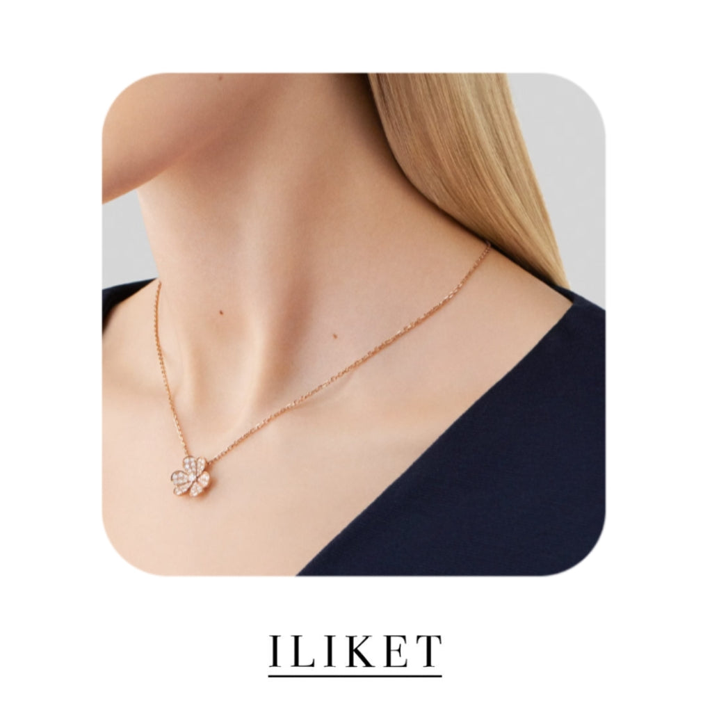 1:1 Frivole pendant 1 flower S925 silver 18K rose gold full Diamond elegent classic fashion style single three-leaf flower necklace