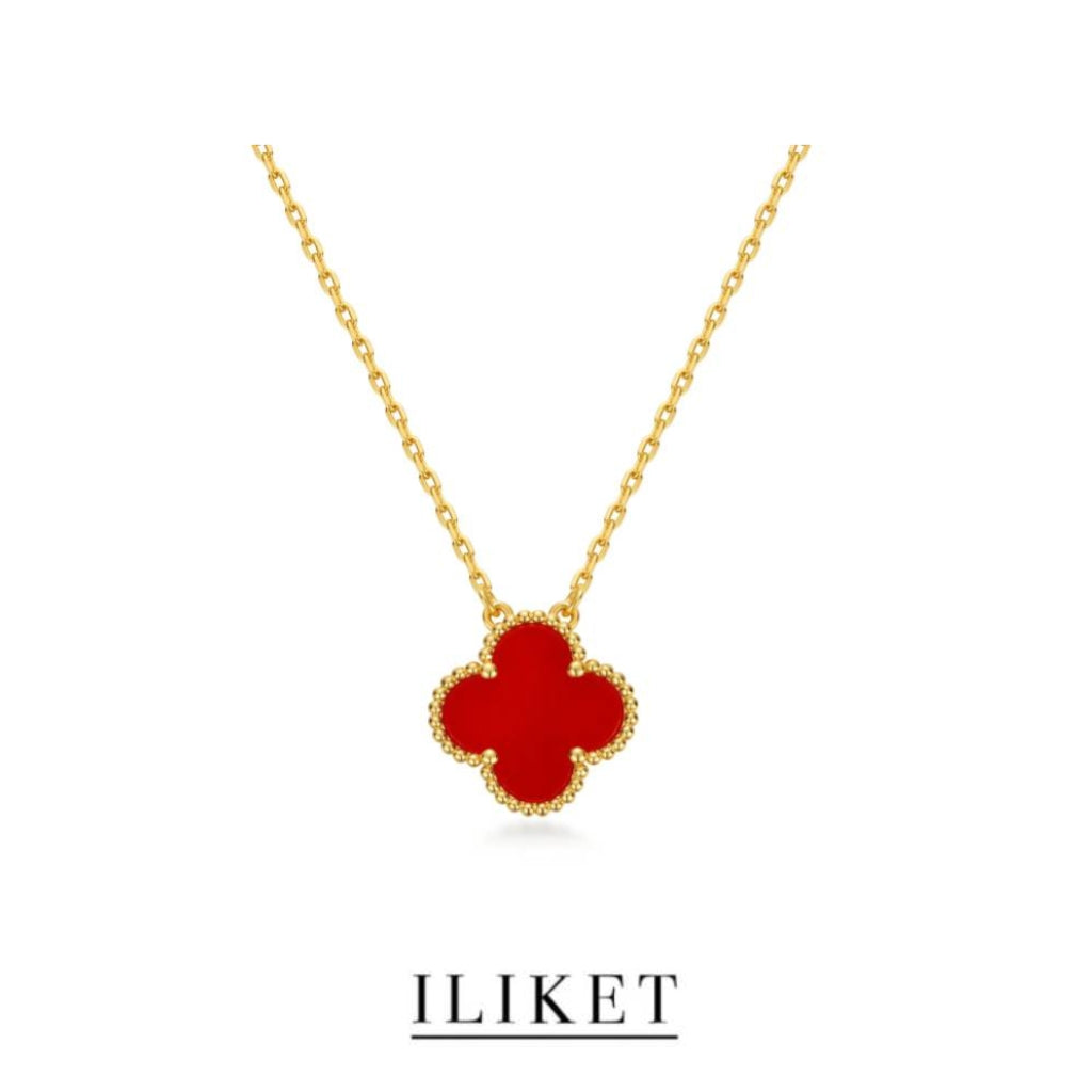 Four-Leaf Clover Necklace 18k yellow gold& rose gold &white gold red carnelian Clavicle Chain