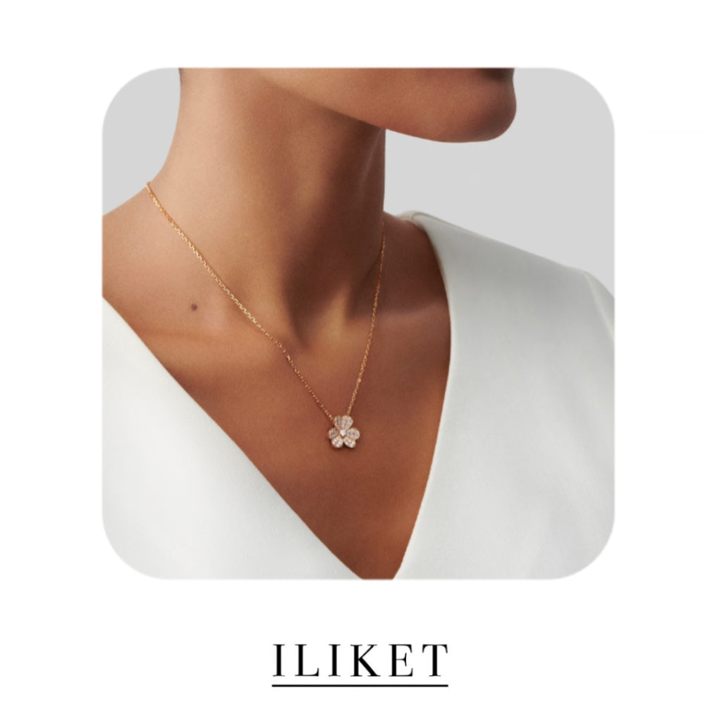 1:1 Frivole pendant 1 flower S925 silver 18K yellow gold full Diamond elegent classic fashion style single three-leaf flower necklace