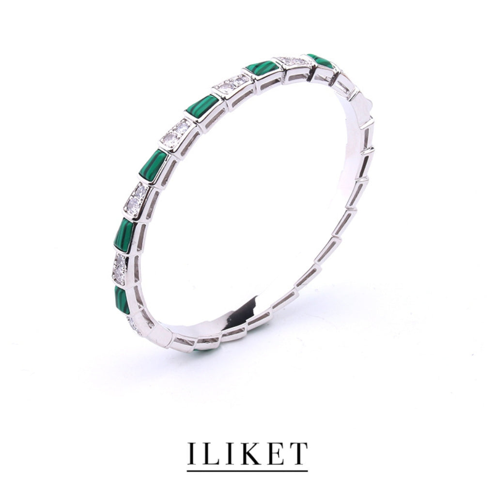 1:1 SERPENTI VIPER BRACELET Serpenti Viper 18 k rose gold &white gold &yellow gold full diamond thin bangle bracelet natural green malachite elements snake bone bracelet