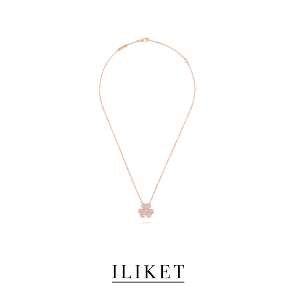 1:1 Frivole pendant 1 flower S925 silver 18K rose gold full Diamond elegent classic fashion style single three-leaf flower necklace