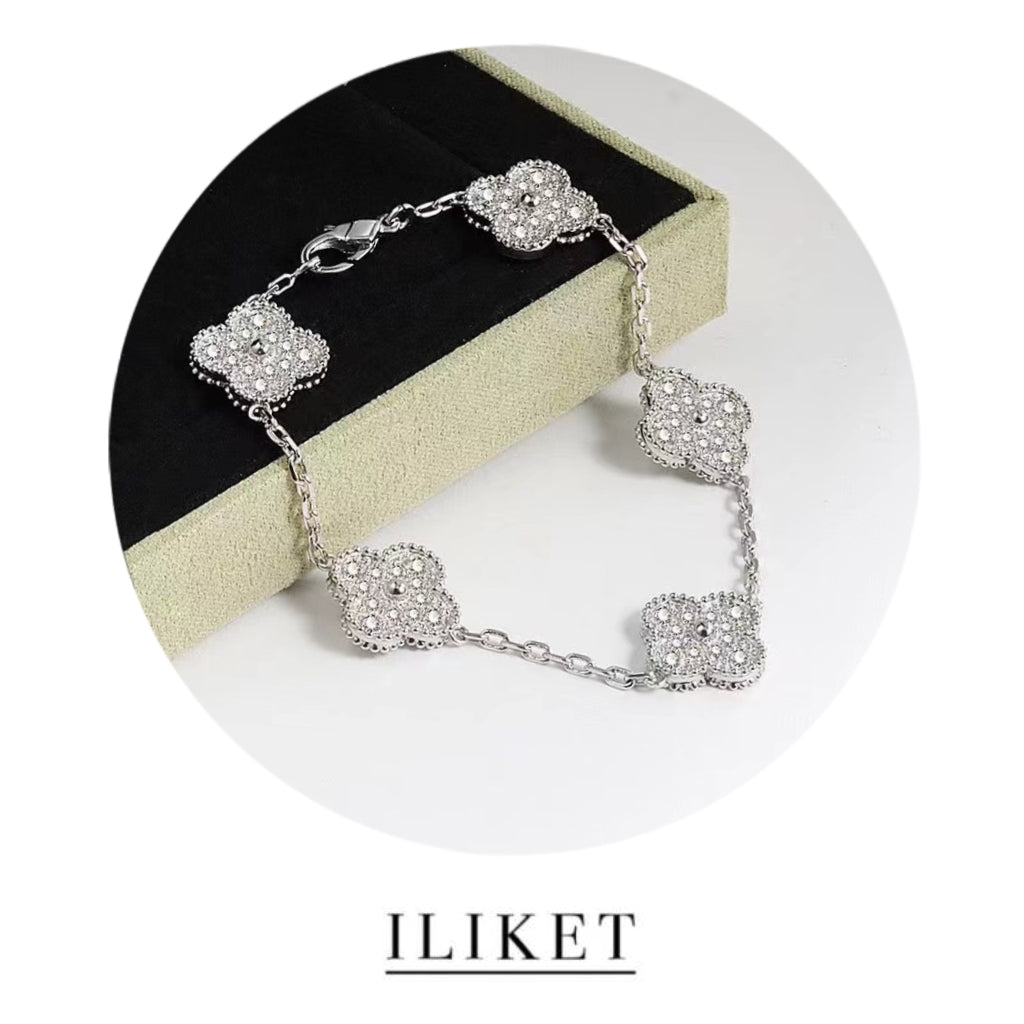 Clover Five-Flower Plated 18K white gold& rose gold &yellow gold full diamond luxury Bracelet