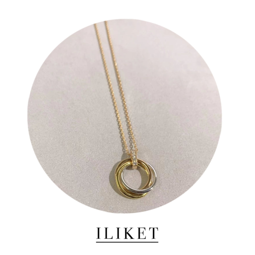 1:1 TRINITY NECKLACE WHITE GOLD, YELLOW GOLD, ROSE GOLD Lovers Pendant Necklace Titanium Steel Rose Gold 3 Colors 3 Rings Necklace Classic Never Fade Fashion Jewelry Without Box