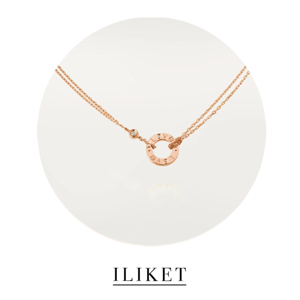 1:1 LOVE necklace 2 DIAMONDS  18K rose gold, set with 2 brilliant-cut diamonds totaling Adjustable chain length(380-410 mm) classic circle Clavicle chain round necklace