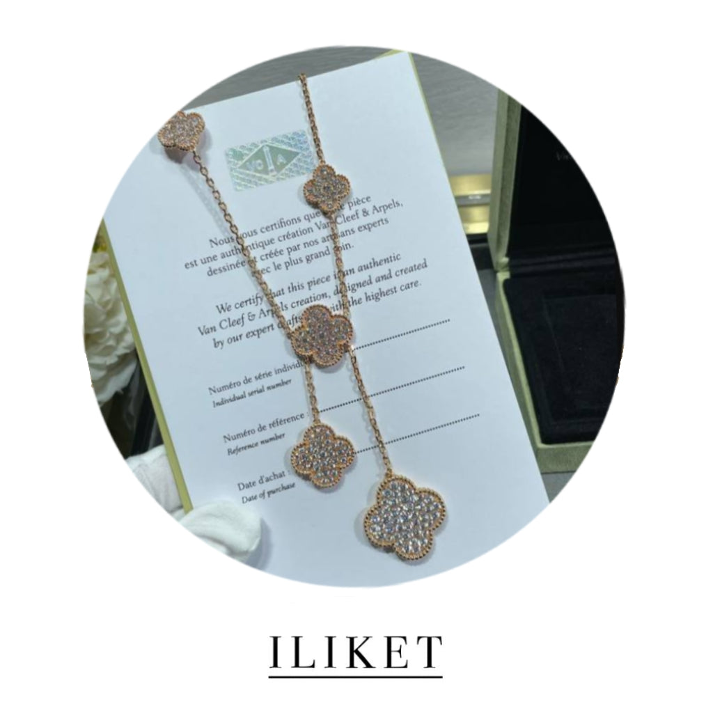 1:1 S925 silver white gold&rose gold Magic Alhambra necklace full diamond vca clavicle chain classic luxary 6 flowers four-leaf clover Pendant