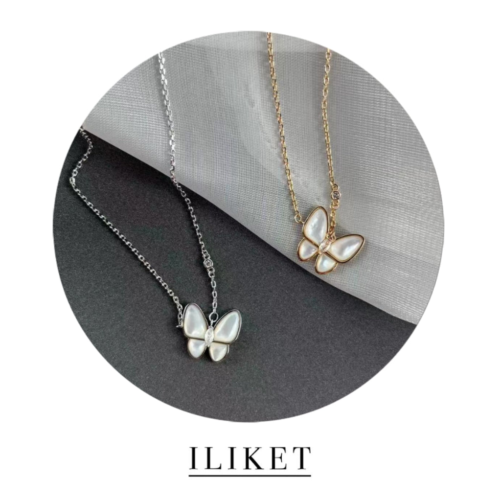 18K rose gold& white gold elegant classic pendant natural shell butterfly necklace clavicle chain