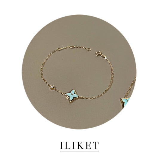 Blossom BB Single flower blue Amazonite &Diamond single star shaped bracelet