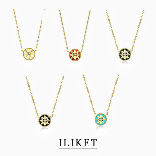 CD Rose des Vents Medallion Women Rose Des Vents necklace plated 18k Yellow Gold, & Mother-of-pearl /Malachite/turquoise/agate necklace